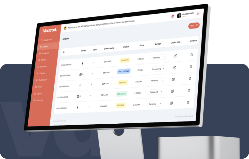 mac studio showing ventrad ecommerce application dashboard
